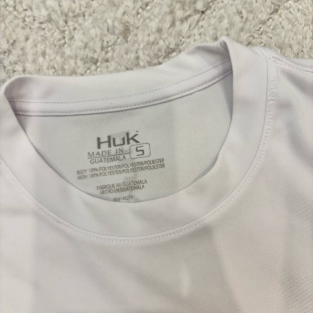 Like New! Huk Mens Long Sleeve Performance Fishing Shirt Rash Guard Small White - Picture 4 of 7